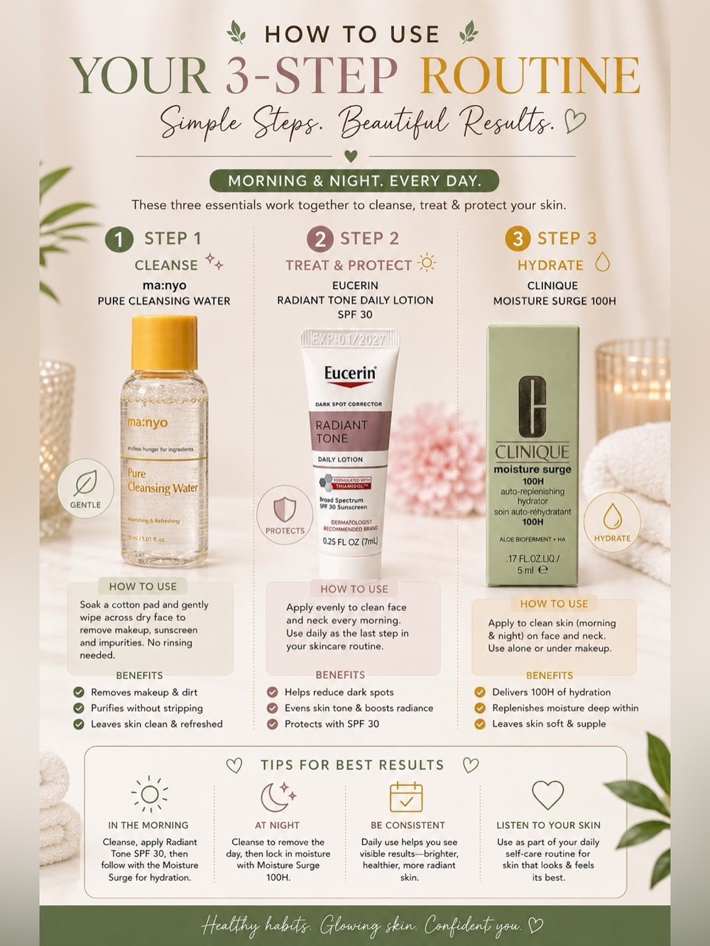 Clinique Moisture Surge 100H + Eucerin Radiant Tone SPF 30 + ma:nyo Pure Cleansi - Picture 3 of 3